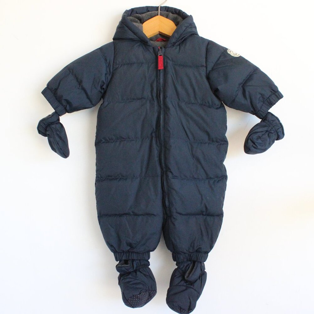 GAP Baby Puffer Parka Snowsuit Navy Blue 0-6 Mo W/Mitts And Booties Down Fill
